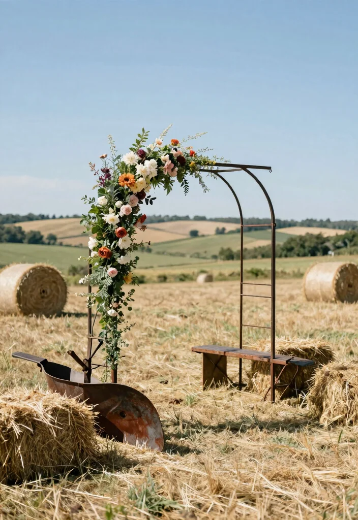 15 Western Wedding Arch Ideas With Rustic Flair 51 15 Western Wedding Arch Ideas With Rustic Flair - 11. Farm Equipment Arch 1