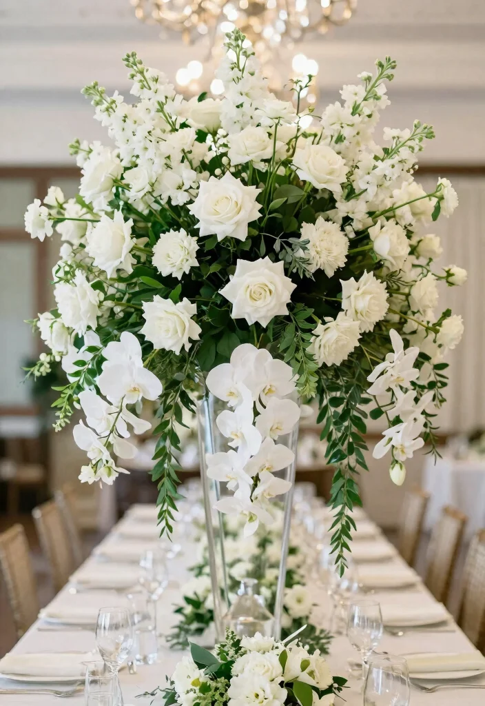 15 White Wedding Flowers Centerpieces Ideas With Classic Beauty 63 15 White Wedding Flowers Centerpieces Ideas With Classic Beauty - 13. Cascading White Flower Arrangements 1