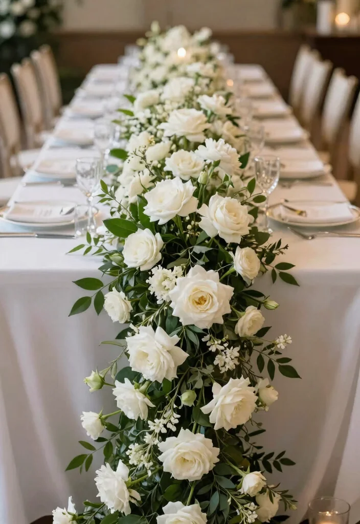 15 White Wedding Flowers Centerpieces Ideas With Classic Beauty 65 15 White Wedding Flowers Centerpieces Ideas With Classic Beauty - 15. White Flower Table Runner 1