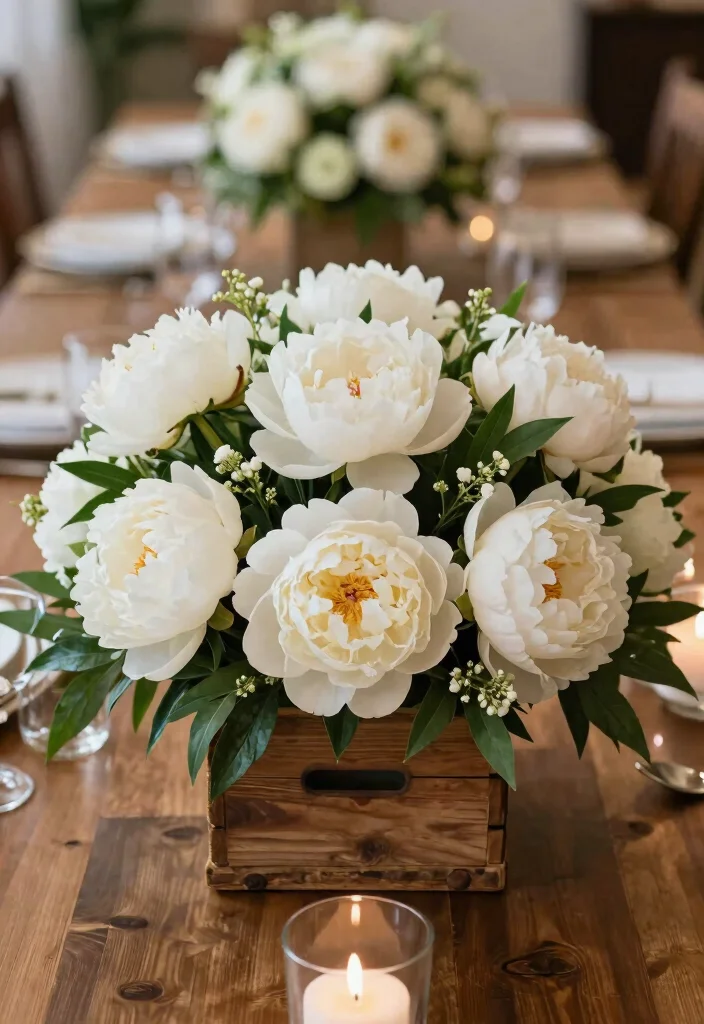 15 White Wedding Flowers Centerpieces Ideas With Classic Beauty 23 15 White Wedding Flowers Centerpieces Ideas With Classic Beauty - 3. Romantic Peony Arrangements 1