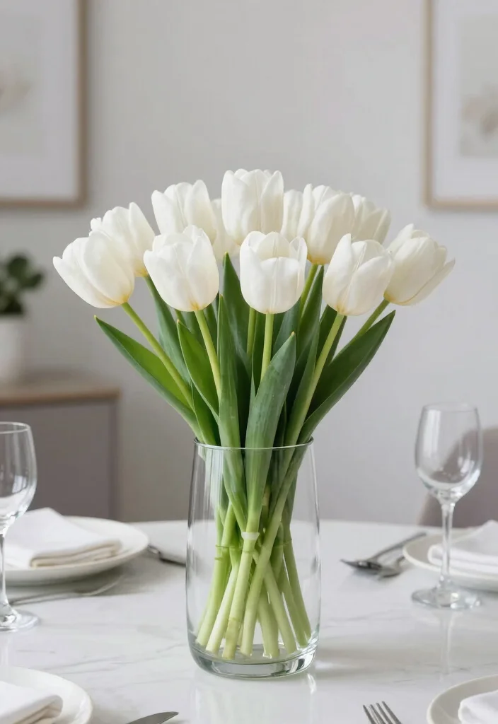 15 White Wedding Flowers Centerpieces Ideas With Classic Beauty 39 15 White Wedding Flowers Centerpieces Ideas With Classic Beauty - 9. White Tulip Elegance 1