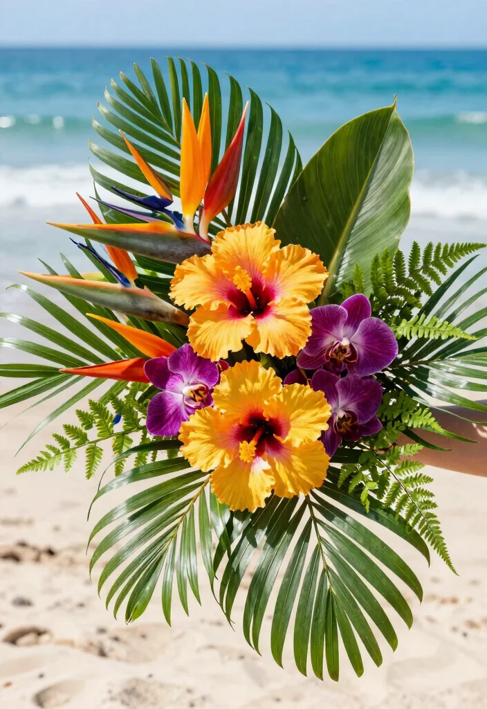 16 Beach Wedding Flowers Bouquet Ideas With Coastal Vibes 1 16 Beach Wedding Flowers Bouquet Ideas With Coastal Vibes - 1. Tropical Bliss: Exotic Flower Arrangement 1