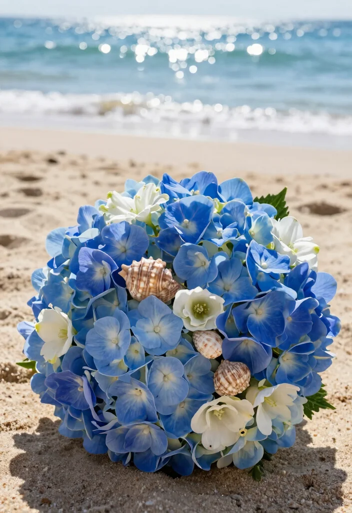 16 Beach Wedding Flowers Bouquet Ideas With Coastal Vibes 14 16 Beach Wedding Flowers Bouquet Ideas With Coastal Vibes - 4. Ocean-Inspired: Shades of Blue 1