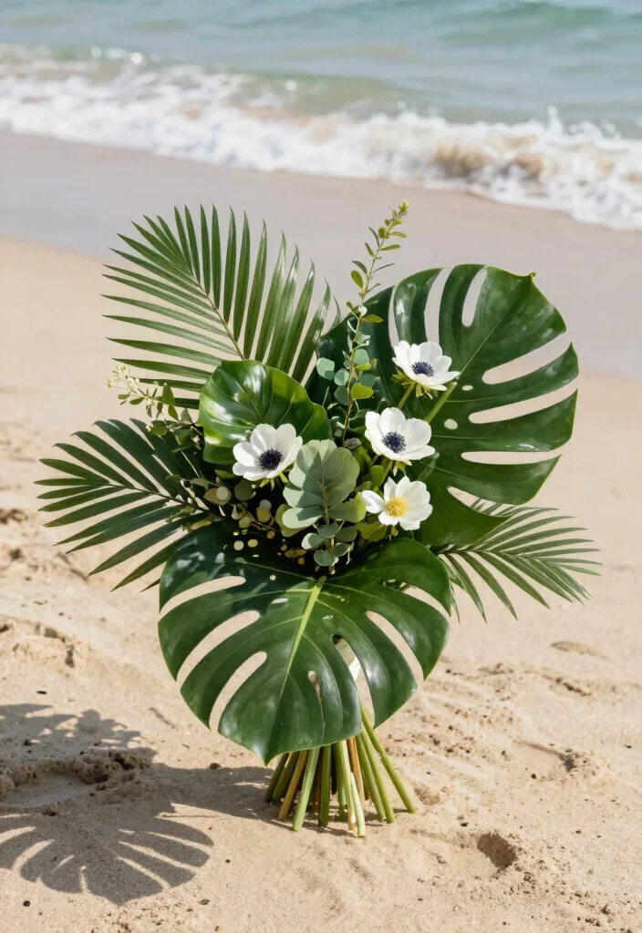 16 Beach Wedding Flowers Bouquet Ideas With Coastal Vibes 15 16 Beach Wedding Flowers Bouquet Ideas With Coastal Vibes - 5. Greenery Galore: Minimalistic Elegance 1