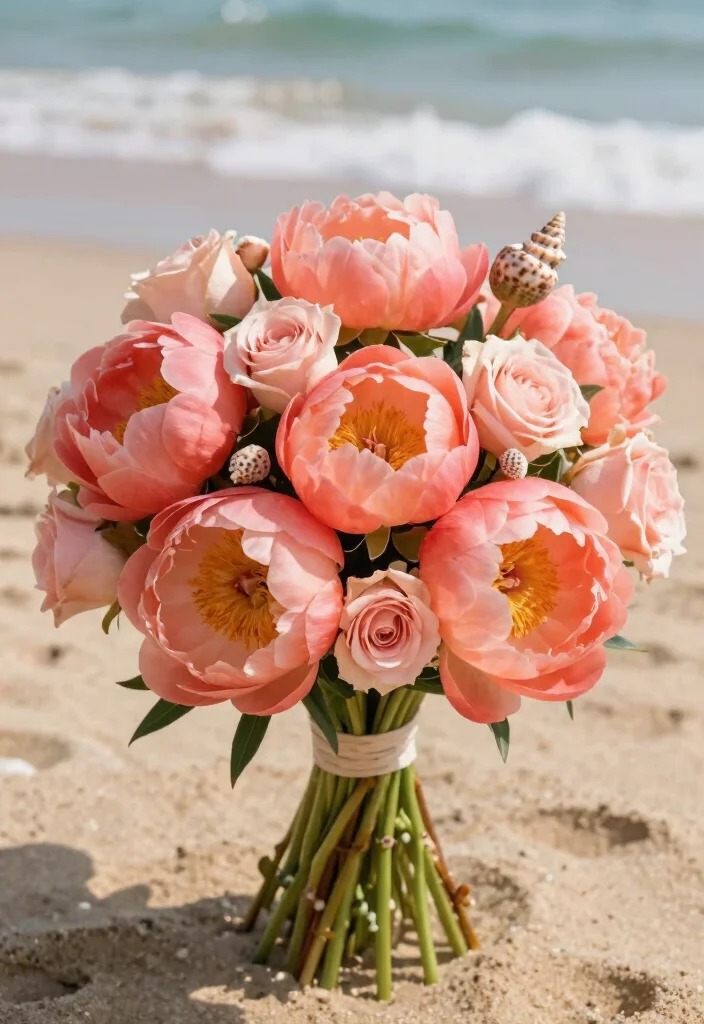 16 Beach Wedding Flowers Bouquet Ideas With Coastal Vibes 17 16 Beach Wedding Flowers Bouquet Ideas With Coastal Vibes - 7. Coral Charm: A Sea-Inspired Palette 1