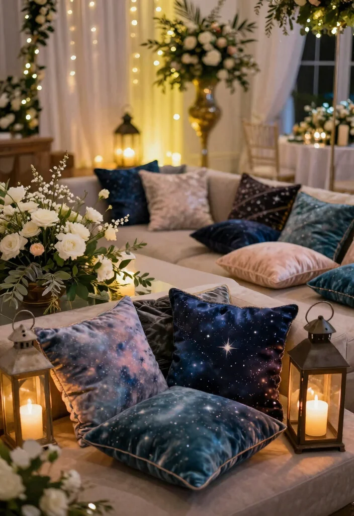 16 Celestial Wedding Flowers Ideas With Dreamy Details 56 16 Celestial Wedding Flowers Ideas With Dreamy Details - 16. Stargazer’s Retreat Lounge Area 1