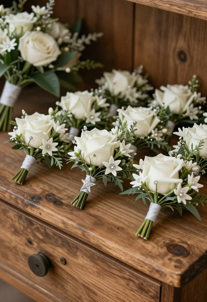 16 Celestial Wedding Flowers Ideas With Dreamy Details 17 16 Celestial Wedding Flowers Ideas With Dreamy Details - 7. Celestial-Inspired Boutonnieres 1