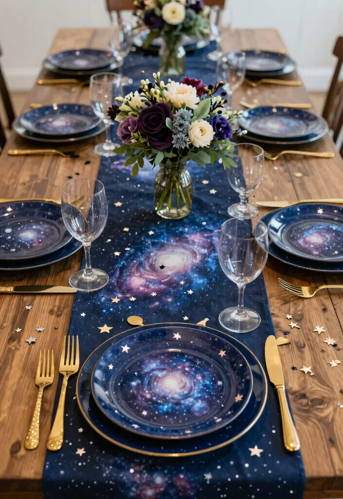 16 Celestial Wedding Flowers Ideas With Dreamy Details 18 16 Celestial Wedding Flowers Ideas With Dreamy Details - 8. Galactic Table Settings 1