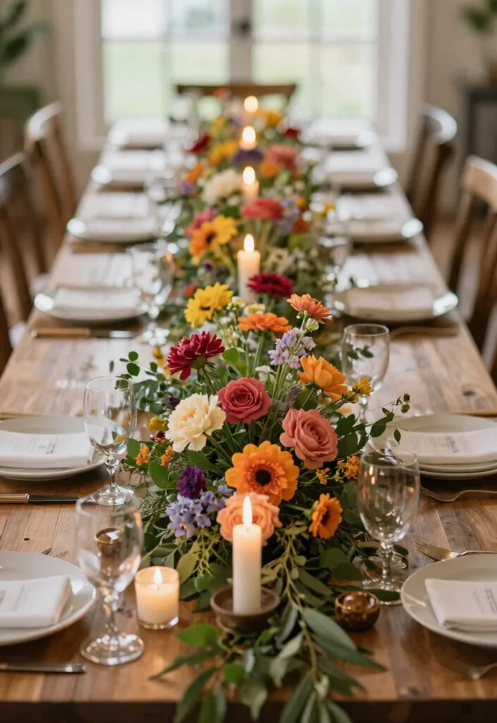 16 Floral Centerpieces Wedding Ideas With Fresh Elegance 37 16 Floral Centerpieces Wedding Ideas With Fresh Elegance - 7. Floral Runners for Long Tables 1