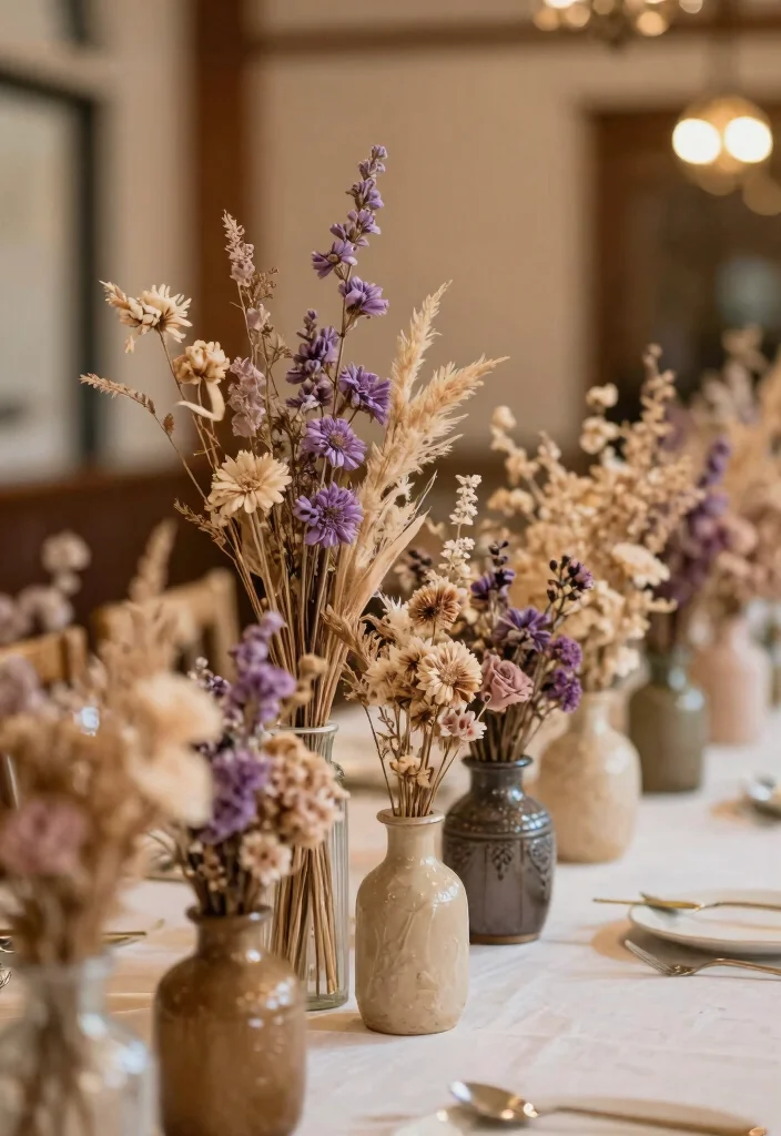 16 Green Wedding Centerpieces Ideas With Natural Vibes 40 16 Green Wedding Centerpieces Ideas With Natural Vibes - 10. Dried Flower Arrangements 1