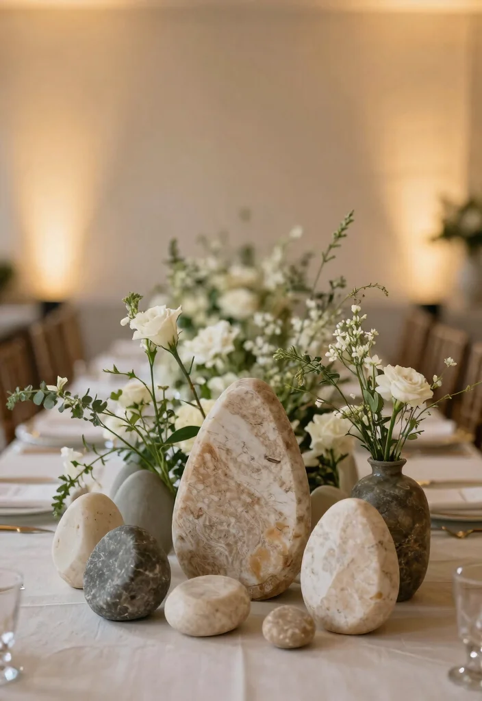 16 Green Wedding Centerpieces Ideas With Natural Vibes 41 16 Green Wedding Centerpieces Ideas With Natural Vibes - 11. Natural Stone Centerpieces 1