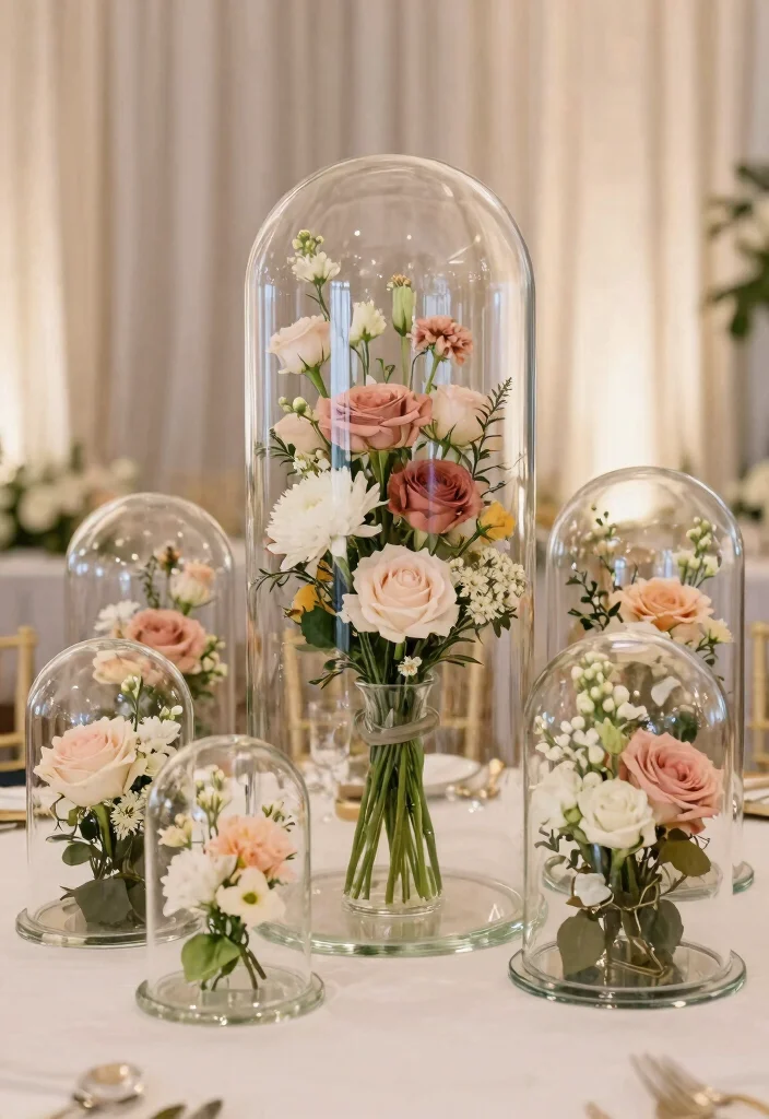 16 Green Wedding Centerpieces Ideas With Natural Vibes 42 16 Green Wedding Centerpieces Ideas With Natural Vibes - 12. Glass Cloche Centerpieces 1