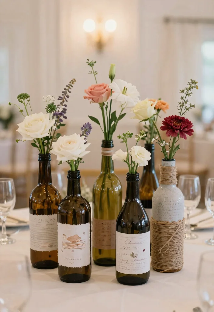 16 Green Wedding Centerpieces Ideas With Natural Vibes 55 16 Green Wedding Centerpieces Ideas With Natural Vibes - 15. Upcycled Bottle Centerpieces 1