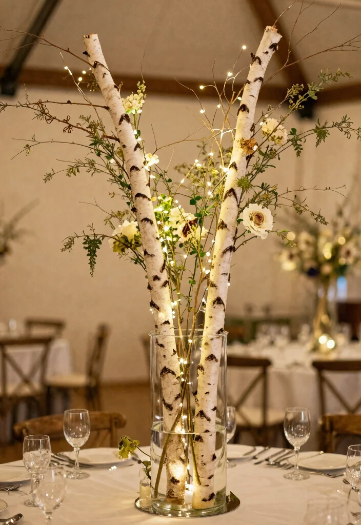 16 Green Wedding Centerpieces Ideas With Natural Vibes 26 16 Green Wedding Centerpieces Ideas With Natural Vibes - 6. Beautiful Birch Branches 1