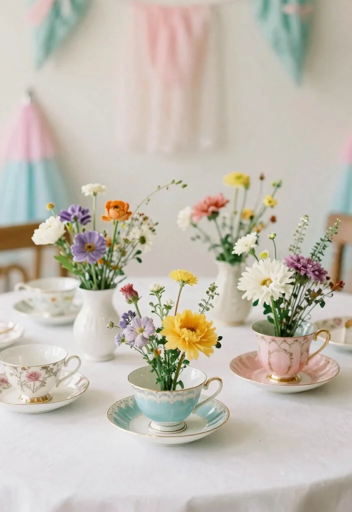 16 Green Wedding Centerpieces Ideas With Natural Vibes 39 16 Green Wedding Centerpieces Ideas With Natural Vibes - 9. Vintage Tea Cups 1