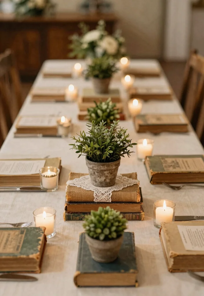 16 Guest Table Decor Wedding Ideas That Impress Instantly 2 16 Guest Table Decor Wedding Ideas That Impress Instantly - 2. Vintage Book Stack Centerpieces 1