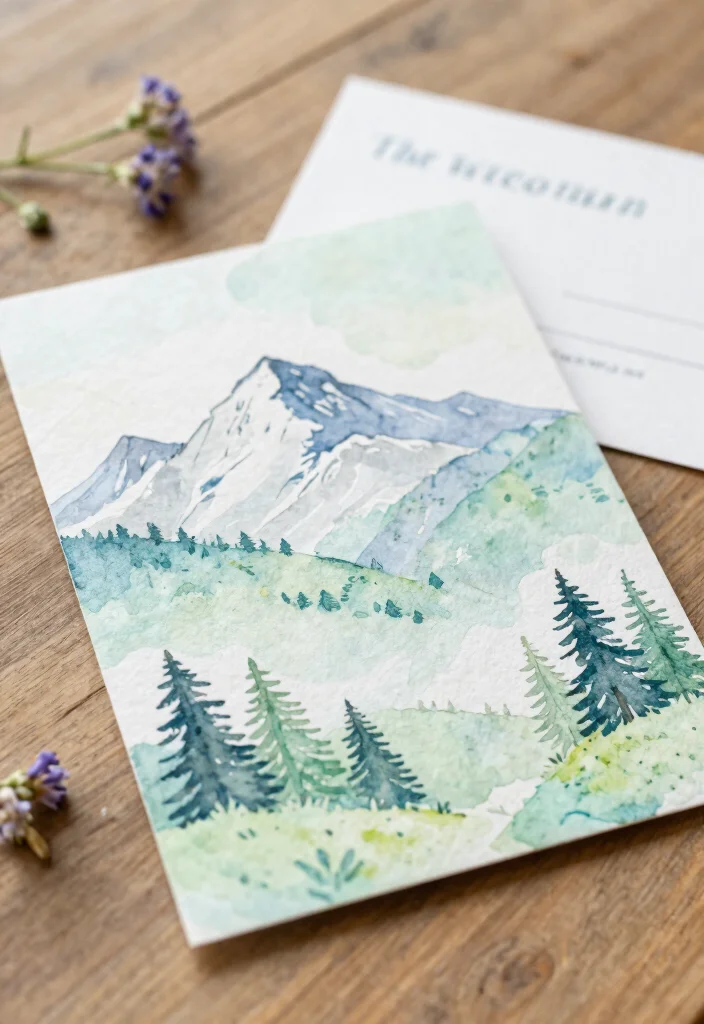 16 Mountain Wedding Invitations Ideas With Scenic Beauty - 1. Hand-Illustrated Mountain Designs 1