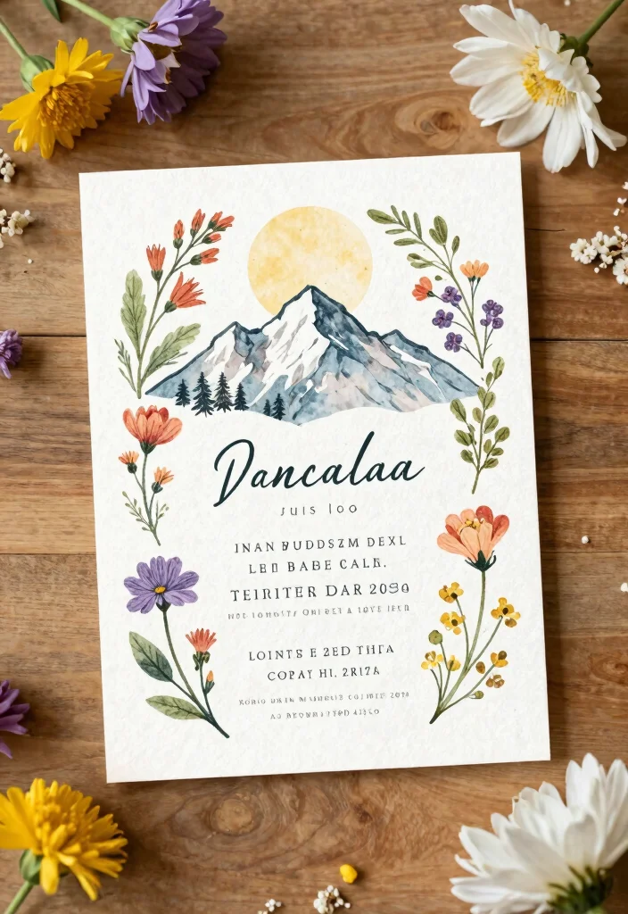 16 Mountain Wedding Invitations Ideas With Scenic Beauty - 10. Local Floral Accents 1