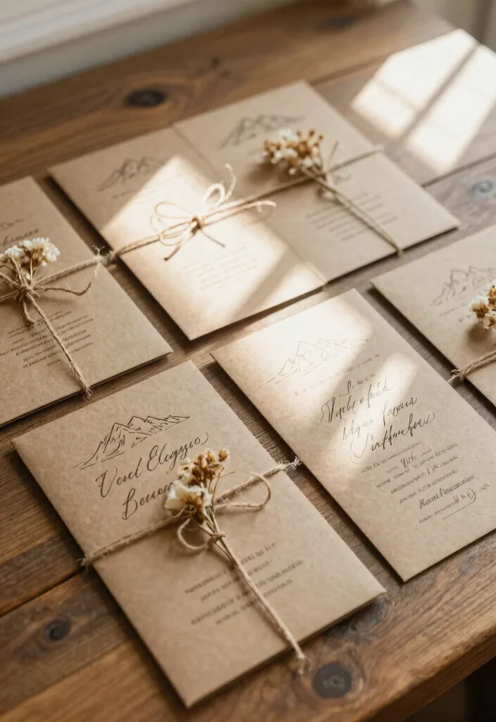 16 Mountain Wedding Invitations Ideas With Scenic Beauty - 2. Rustic Kraft Paper Invitations 1