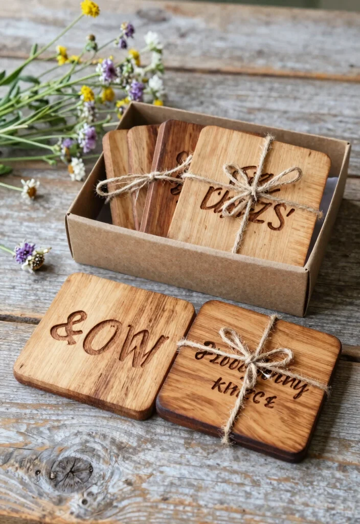16 Rustic Wedding Party Favors Ideas With Country Charm - 4. Rustic Wooden Coasters 1