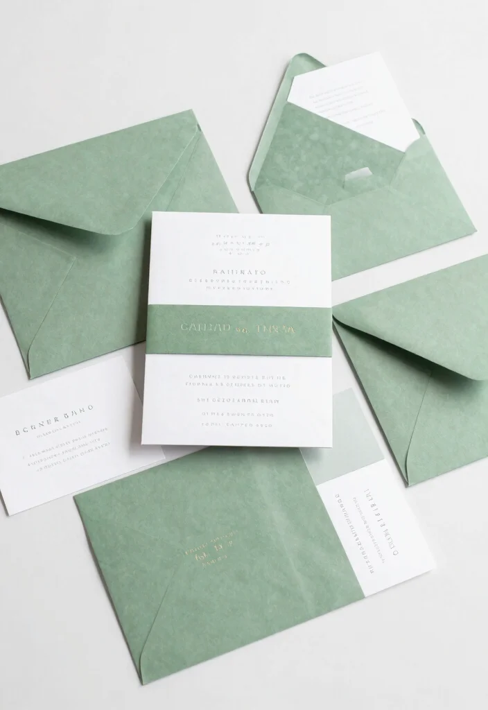 16 Sage Green Wedding Invitations Ideas With Soft Elegance - 15. Sage Green and White Color Block Designs 1