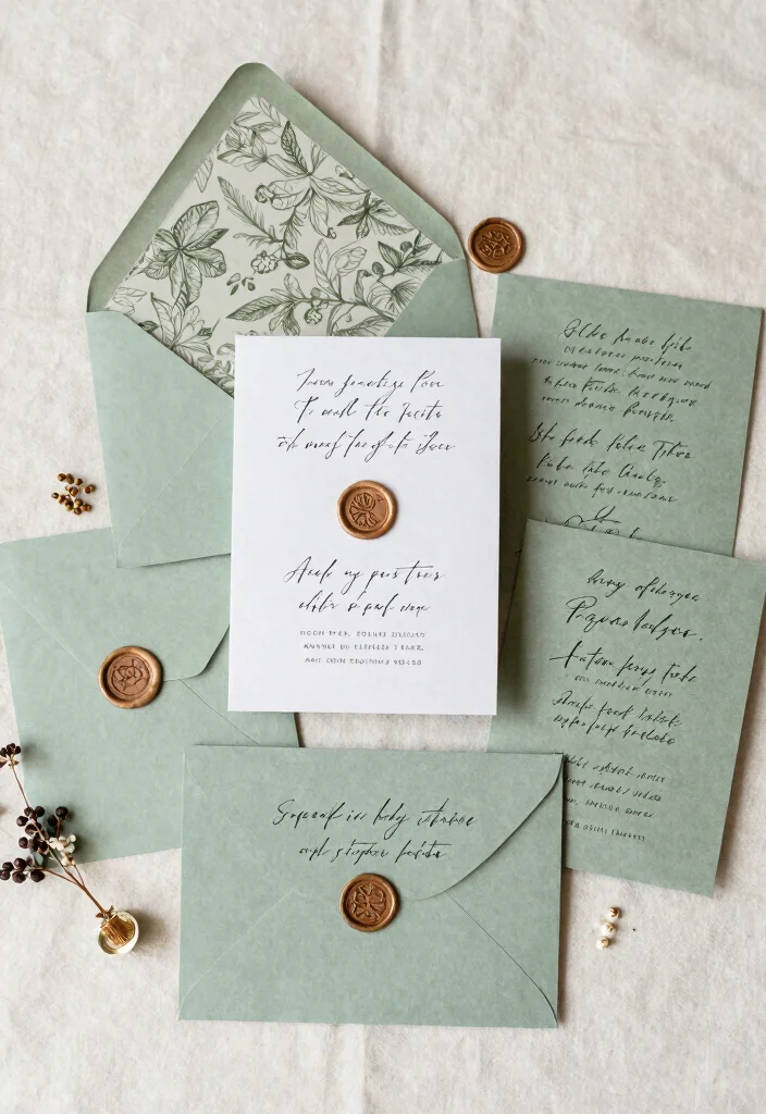 16 Sage Green Wedding Invitations Ideas With Soft Elegance - 16. Handwritten Style Invitations 1