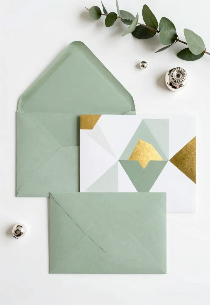 16 Sage Green Wedding Invitations Ideas With Soft Elegance - 4. Geometric Patterns with Sage Green 1
