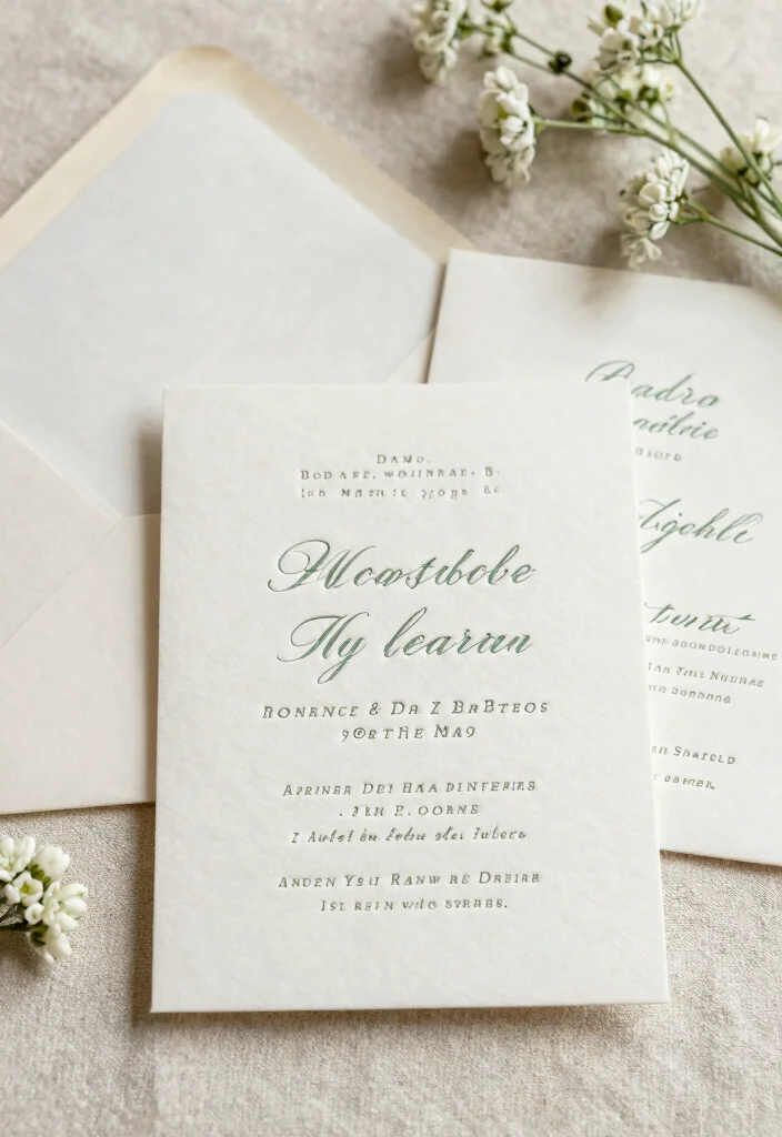 16 Sage Green Wedding Invitations Ideas With Soft Elegance - 5. Letterpress Invitations with Sage Green Ink 1