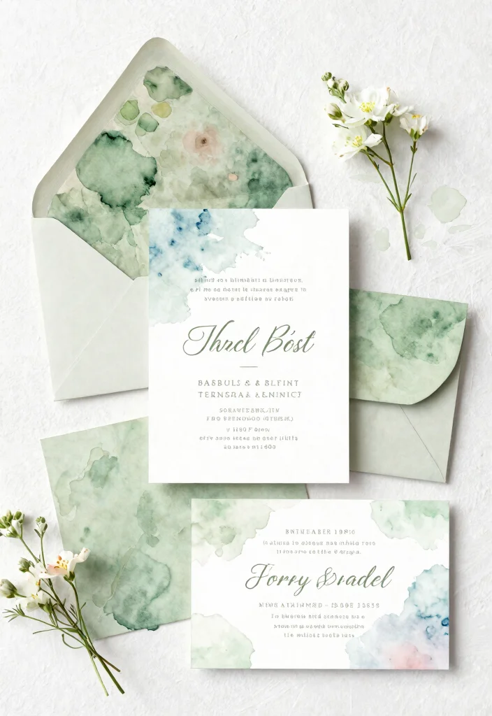 16 Sage Green Wedding Invitations Ideas With Soft Elegance - 8. Elegant Watercolor Invitations 1