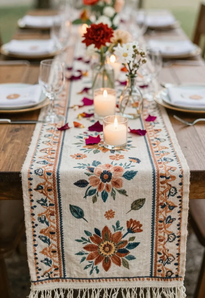 16 Simple Boho Centerpieces Wedding Ideas With Free Spirited Style 16 16 Simple Boho Centerpieces Wedding Ideas With Free Spirited Style - 6. Themed Table Runners 1