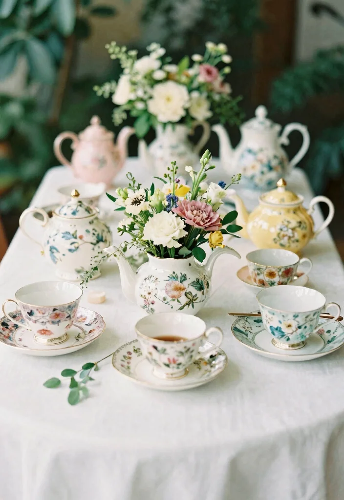 16 Simple Boho Centerpieces Wedding Ideas With Free Spirited Style 27 16 Simple Boho Centerpieces Wedding Ideas With Free Spirited Style - 7. Vintage Tea Sets 1