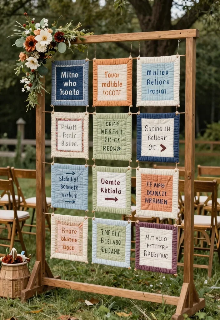 16 Wedding Ceremony Signs Ideas That Guide Beautifully - 11. Handmade Quilted Signage 1