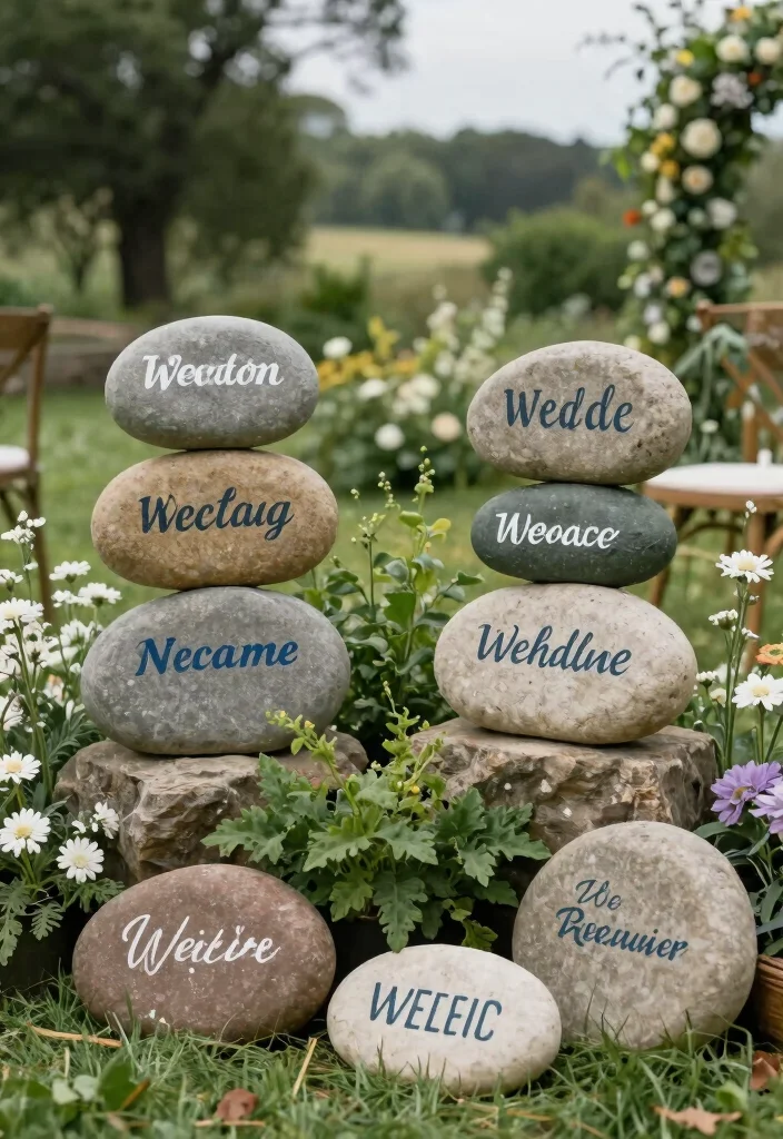 16 Wedding Ceremony Signs Ideas That Guide Beautifully - 12. Natural Stone Signage 1