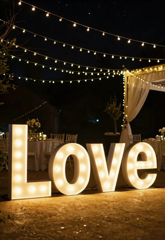 16 Wedding Ceremony Signs Ideas That Guide Beautifully - 15. Eco-Friendly Lighted Signs 1