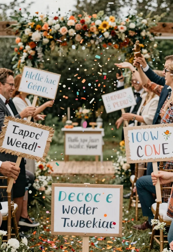 16 Wedding Ceremony Signs Ideas That Guide Beautifully - 16. Biodegradable Confetti Signs 1
