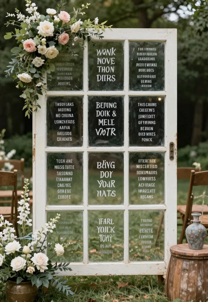 16 Wedding Ceremony Signs Ideas That Guide Beautifully - 4. Vintage Window Pane Signs 1
