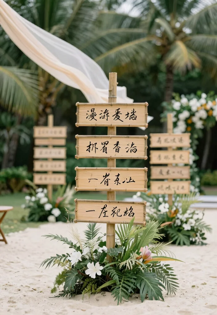 16 Wedding Ceremony Signs Ideas That Guide Beautifully - 7. Bamboo Signs 1