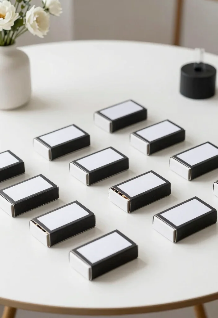 16 Wedding Matchbox Favors Ideas With Vintage Flair - 10. Minimalist Monochrome Matchboxes 1