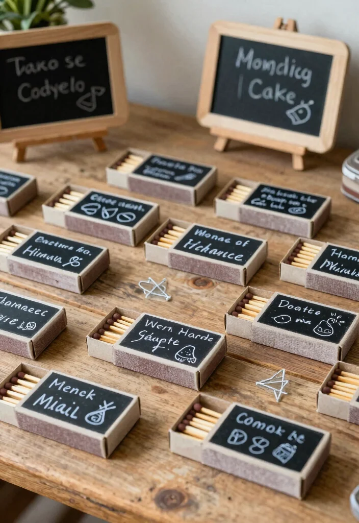 16 Wedding Matchbox Favors Ideas With Vintage Flair - 15. Rustic Chalkboard Matchboxes 1