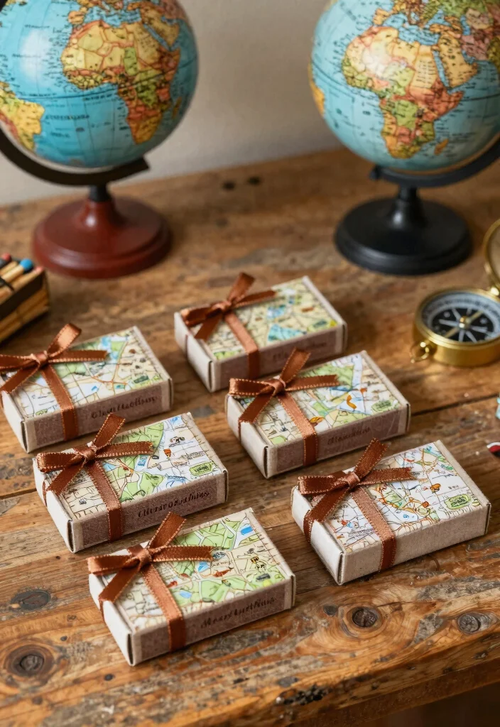 16 Wedding Matchbox Favors Ideas With Vintage Flair - 3. Rustic Map-Inspired Matchboxes 1