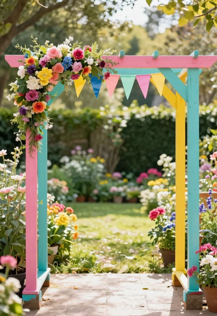16 Wood Wedding Arch Ideas With Rustic Charm - 11. Colorful Painted Arch 1