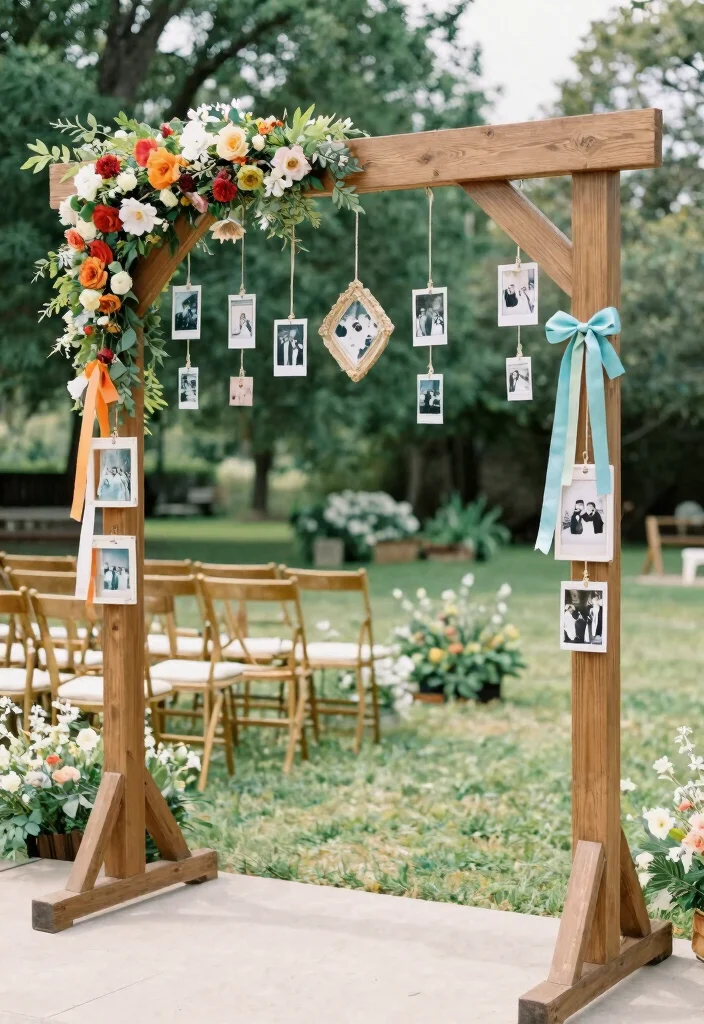 16 Wood Wedding Arch Ideas With Rustic Charm - 16. Interactive Arch with Decorative Elements 1