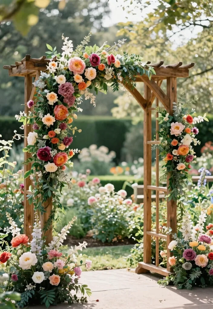 16 Wood Wedding Arch Ideas With Rustic Charm - 3. Floral-Embellished Arch 1