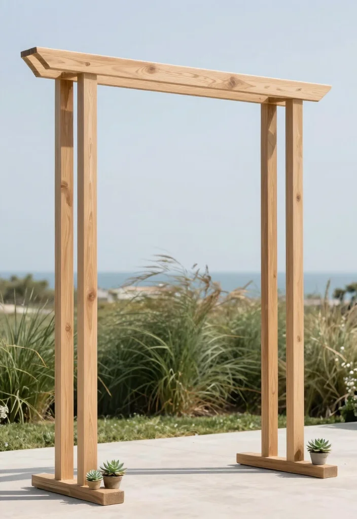 16 Wood Wedding Arch Ideas With Rustic Charm - 4. Minimalist Modern Wood Arch 1