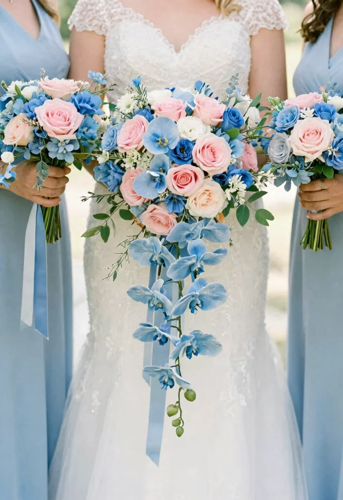 17 Blue and Pink Wedding Flowers Ideas With Soft Romance 64 17 Blue and Pink Wedding Flowers Ideas With Soft Romance - 14. Bridal Party Bouquets 1
