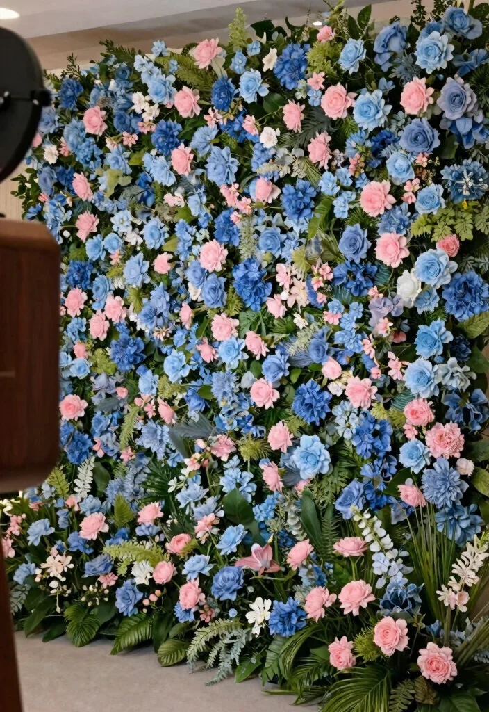 17 Blue and Pink Wedding Flowers Ideas With Soft Romance 65 17 Blue and Pink Wedding Flowers Ideas With Soft Romance - 15. Floral Wall Backdrop 1