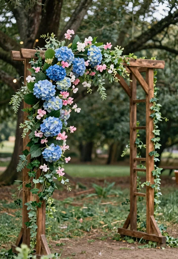 17 Blue and Pink Wedding Flowers Ideas With Soft Romance 3 17 Blue and Pink Wedding Flowers Ideas With Soft Romance - 3. Elegant Floral Arch 1