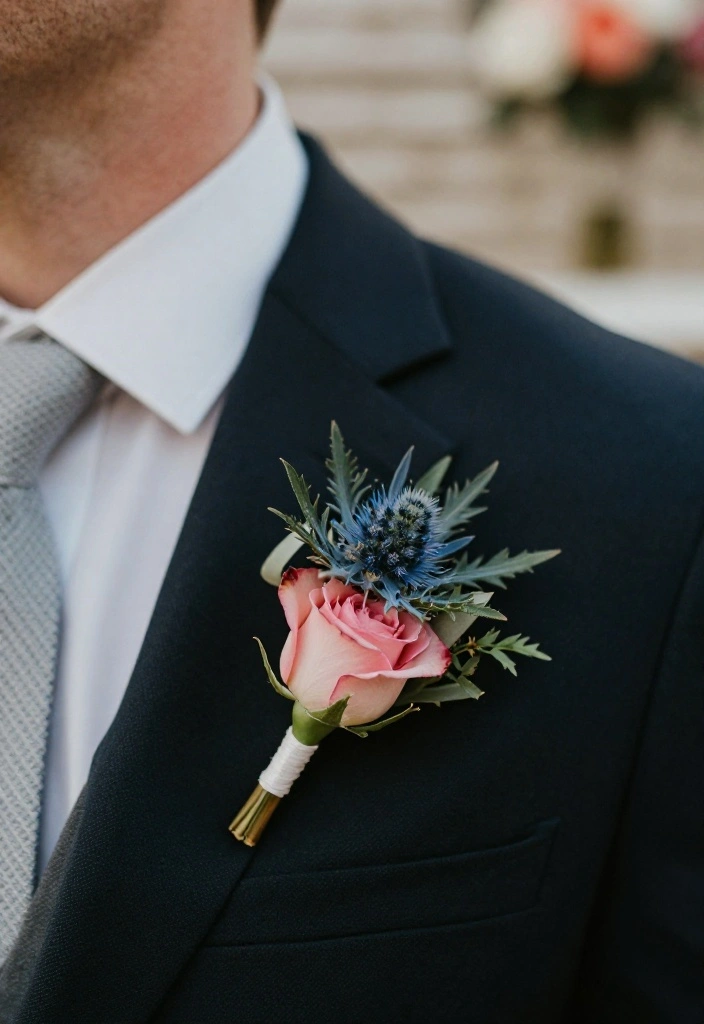 17 Blue and Pink Wedding Flowers Ideas With Soft Romance 4 17 Blue and Pink Wedding Flowers Ideas With Soft Romance - 4. Boutonnieres with a Twist 1