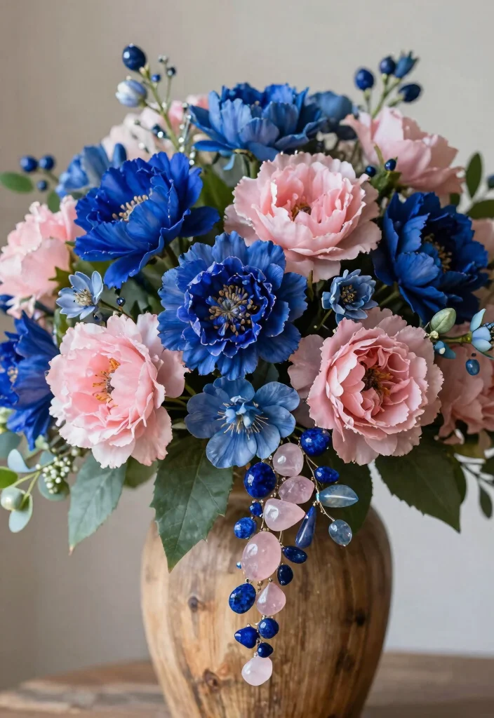 17 Blue and Pink Wedding Flowers Ideas With Soft Romance 6 17 Blue and Pink Wedding Flowers Ideas With Soft Romance - 6. Semi-Precious Stone Accents 1