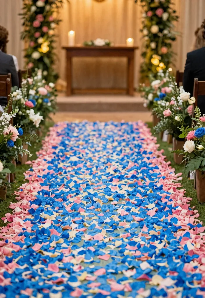 17 Blue and Pink Wedding Flowers Ideas With Soft Romance 7 17 Blue and Pink Wedding Flowers Ideas With Soft Romance - 7. Flower Petal Aisle 1